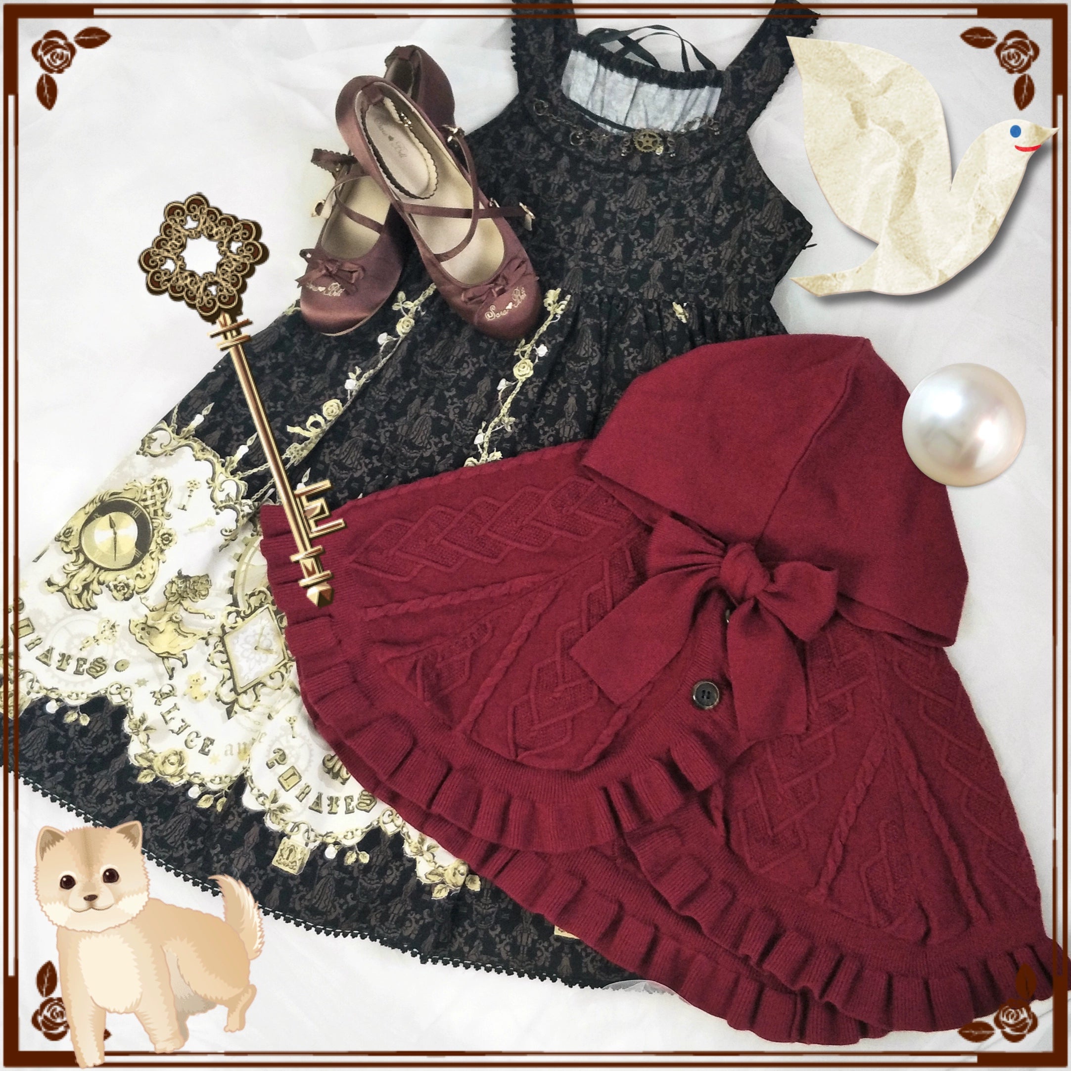 Sara Bell - Little Red Riding Hood - Sweet Lolita Thick Chirstmas Cloak One Size burgundy