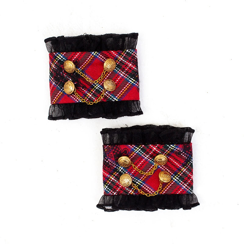 Forest Fluorescent Carps - IP Collab Sweet Lolita Performance Outfit Red Plaid JSK Full Set S Cuffs