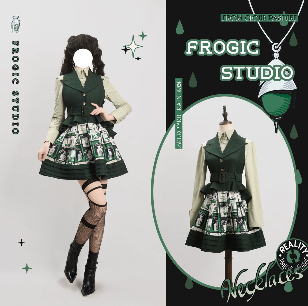 (BFM)Frogic Studio~Magic Pharmacy~Vintage Lolita Vest Retro High-Waisted Lolita Vest S Green 