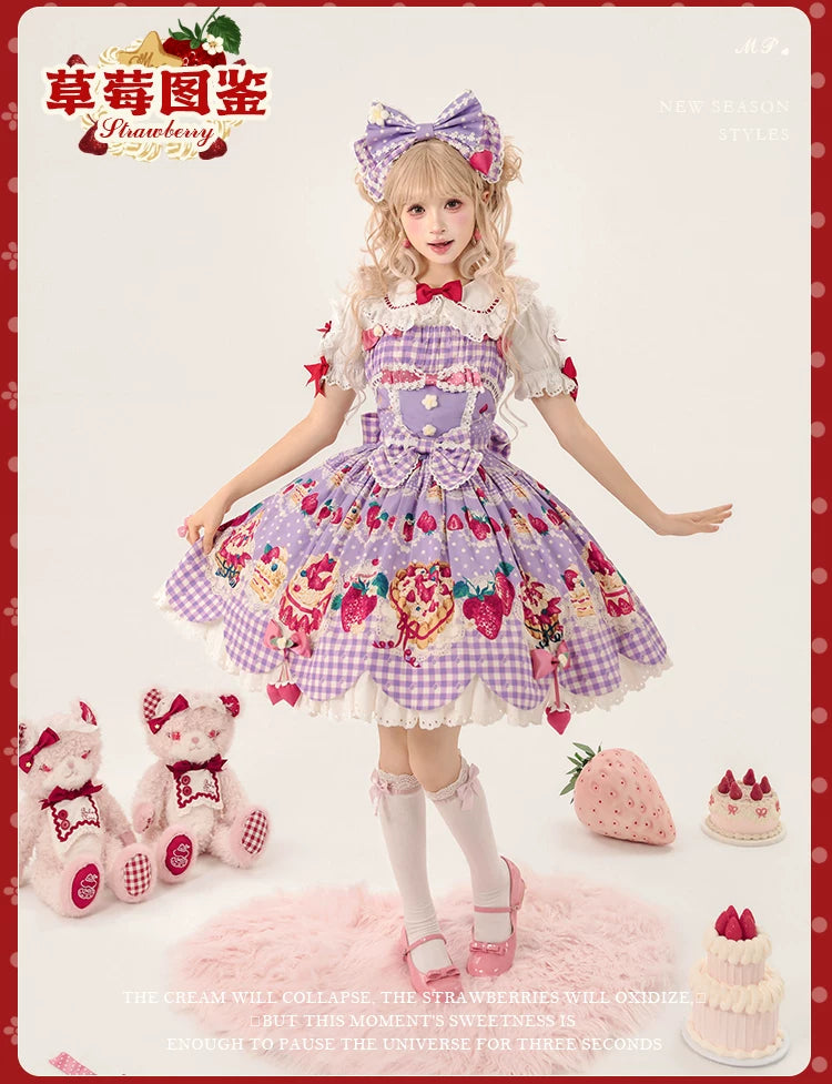 Strawberry Cake Pictorial - Cotton Sweet Lolita Petal Hem JSK, Strawberry Cake Print 45810:863218