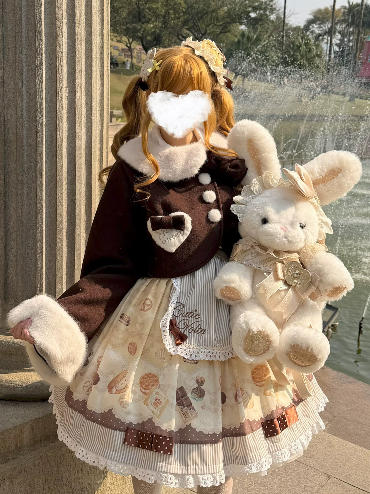 Rabbit Heart Knot - Sweet Lolita Winter Short Coat, Detachable Bunny-Ear Collar 45891:866910