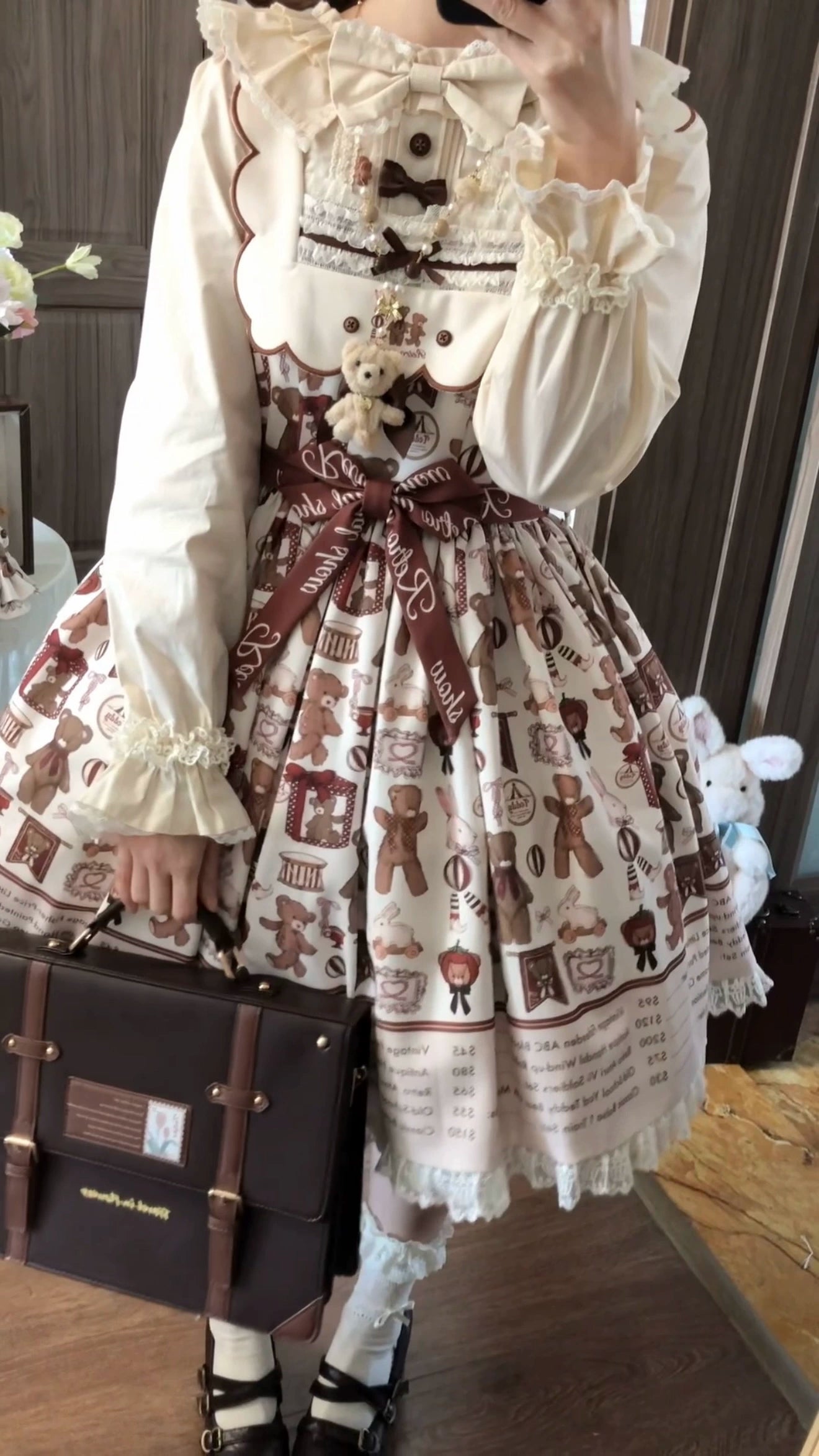 Fairyfaith - Little Bear Daily - Kawaii Lolita Embroidered JSK & OP Dress, Bear Print 44384:806226