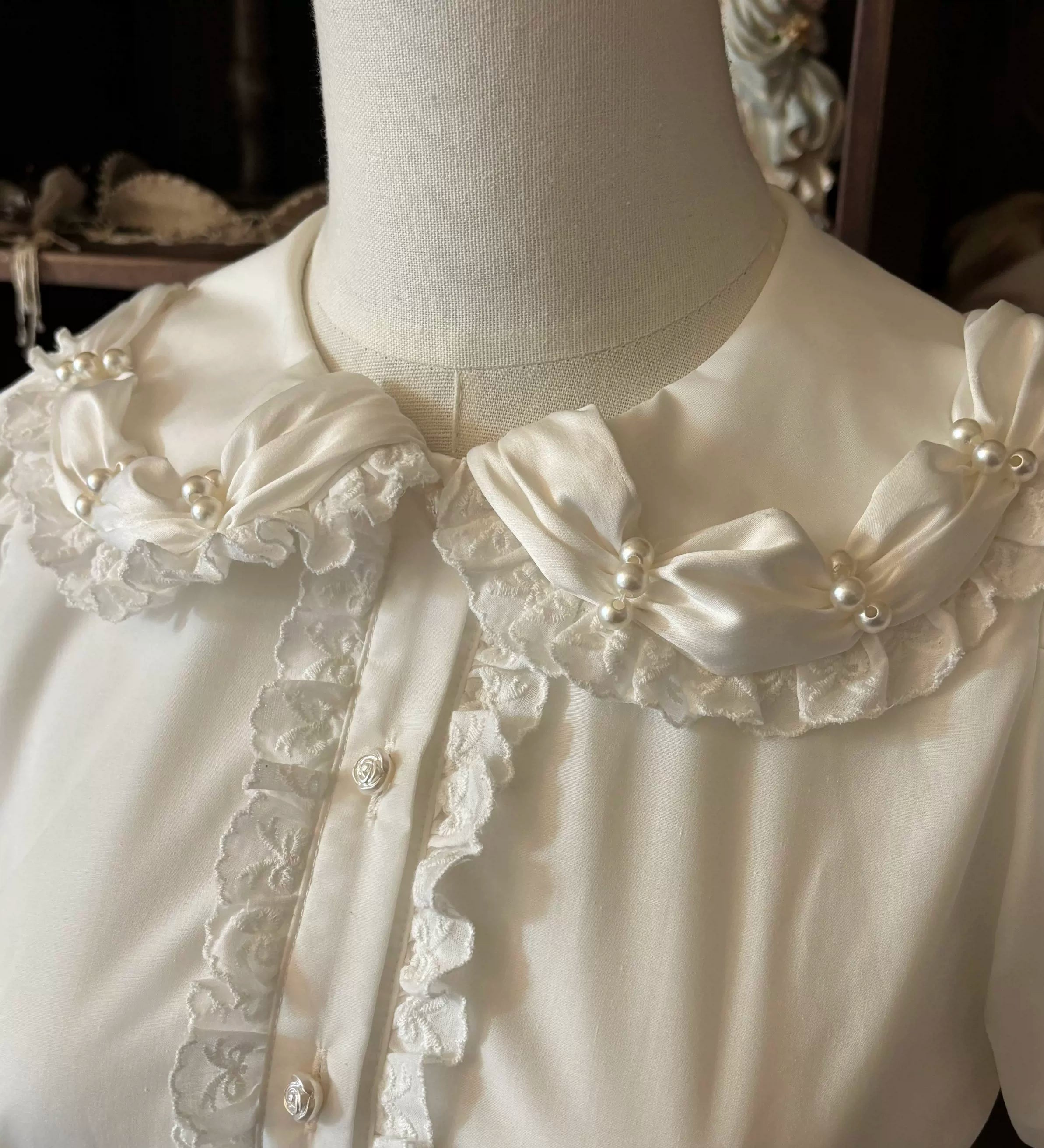 Cream Rosette Cake - Old School Lolita JSK Dress, Rose & Pearl Accents 45769:861451