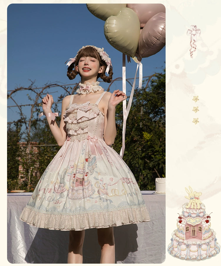 Mademoiselle Pearl~Wedding Cake~Sweet Lolita Dress Suit Printed JSK