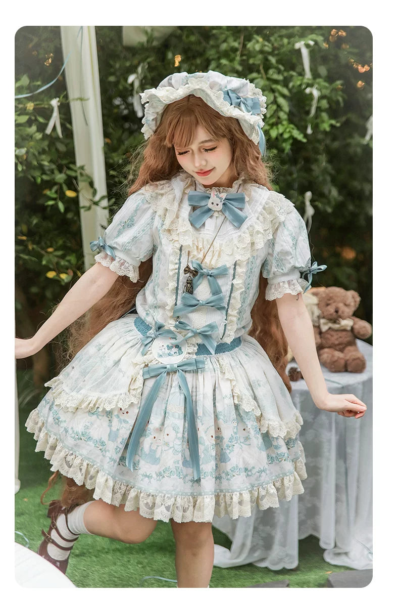Showa Doll Garden - Elegant Plus size Lolita Dress, Bunny & Lamb Print 44534:812126
