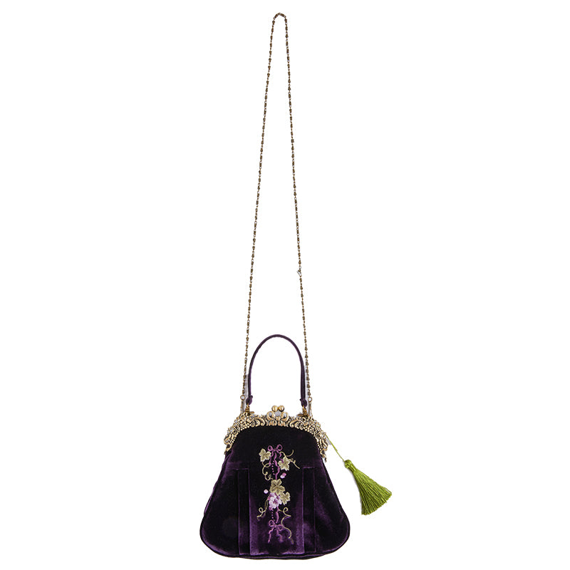 (BFM)Summer Fairy~Lolita Brooch Hat Rim Necklace Hairpin Free size Kiss lock purse in dark purple 