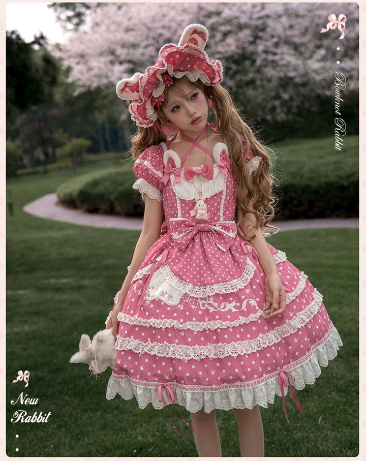 Mademoiselle Pearl~Bow Rabbit~IP Collab Sweet Lolita OP in Multiple Styles 43054:763740