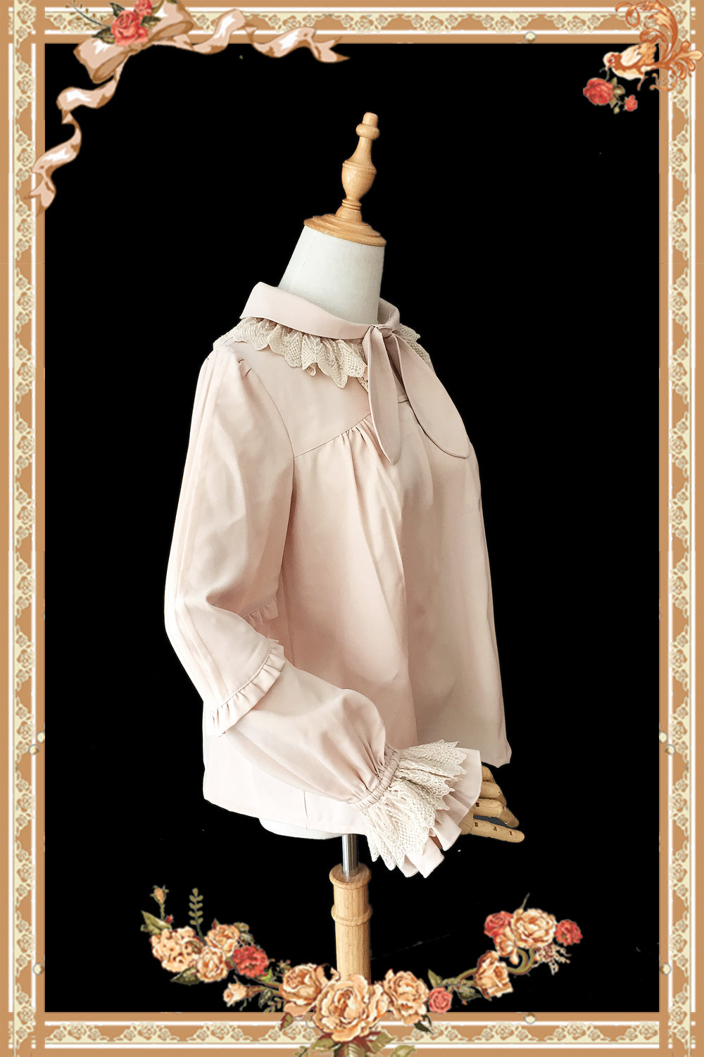 Infanta~Elegant Lolita JSK Dress Tiered Rabbit Prints Middle Split Dress S Rabbit Ear Bow Tie Shirt - Apricot -Free size 
