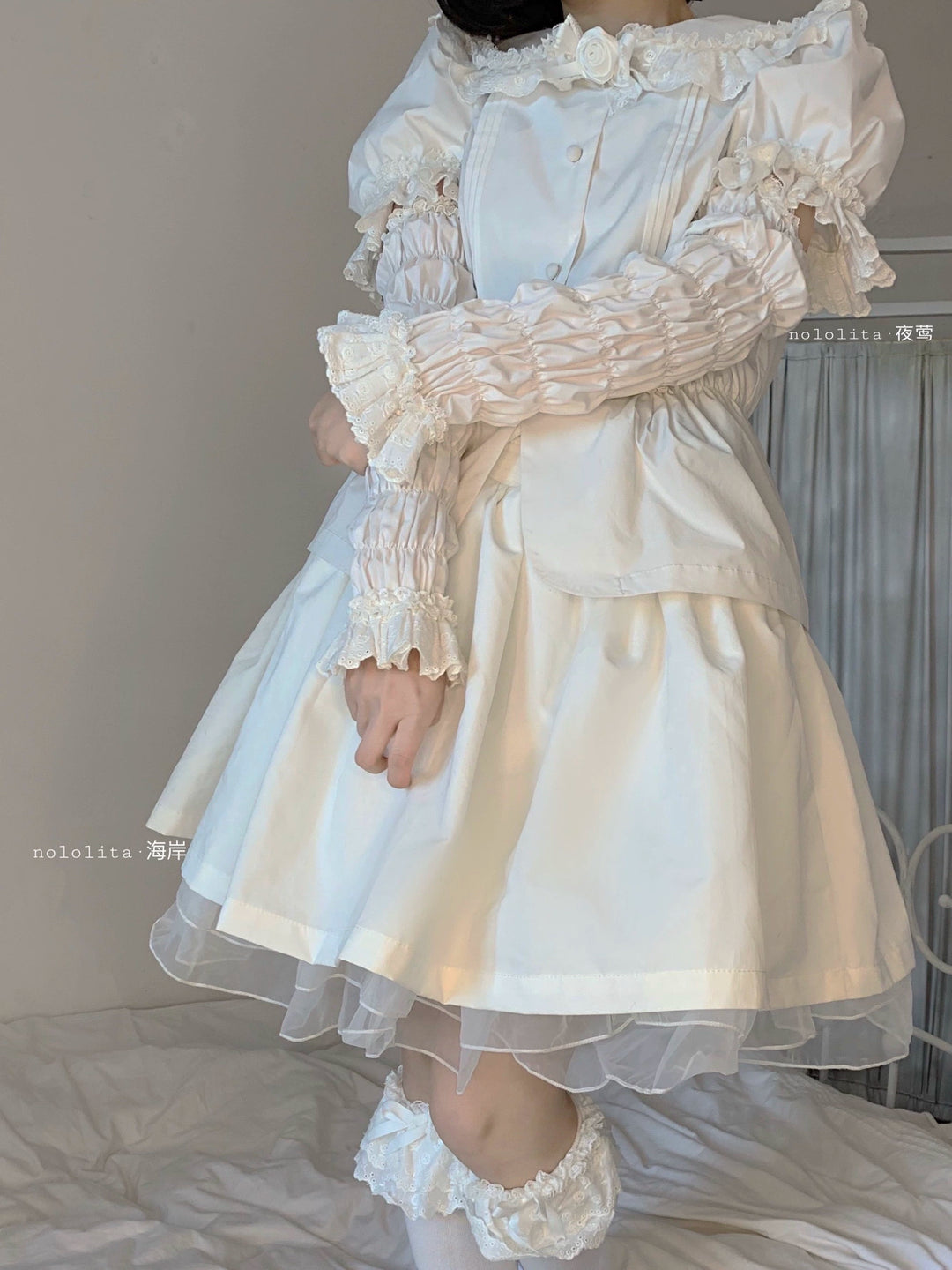 Nololita~Nightingale~Old School Lolita Shirt with Detachable Sleeves (L M S XL XS) 41944:719738