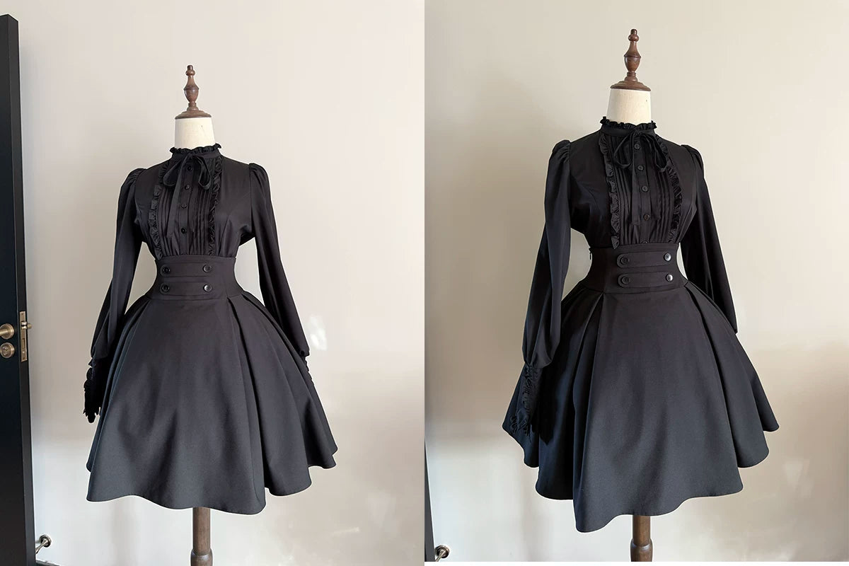 Misty Night Bell - Gothic Lolita Long Sleeve Blouse, Pintuck Placket