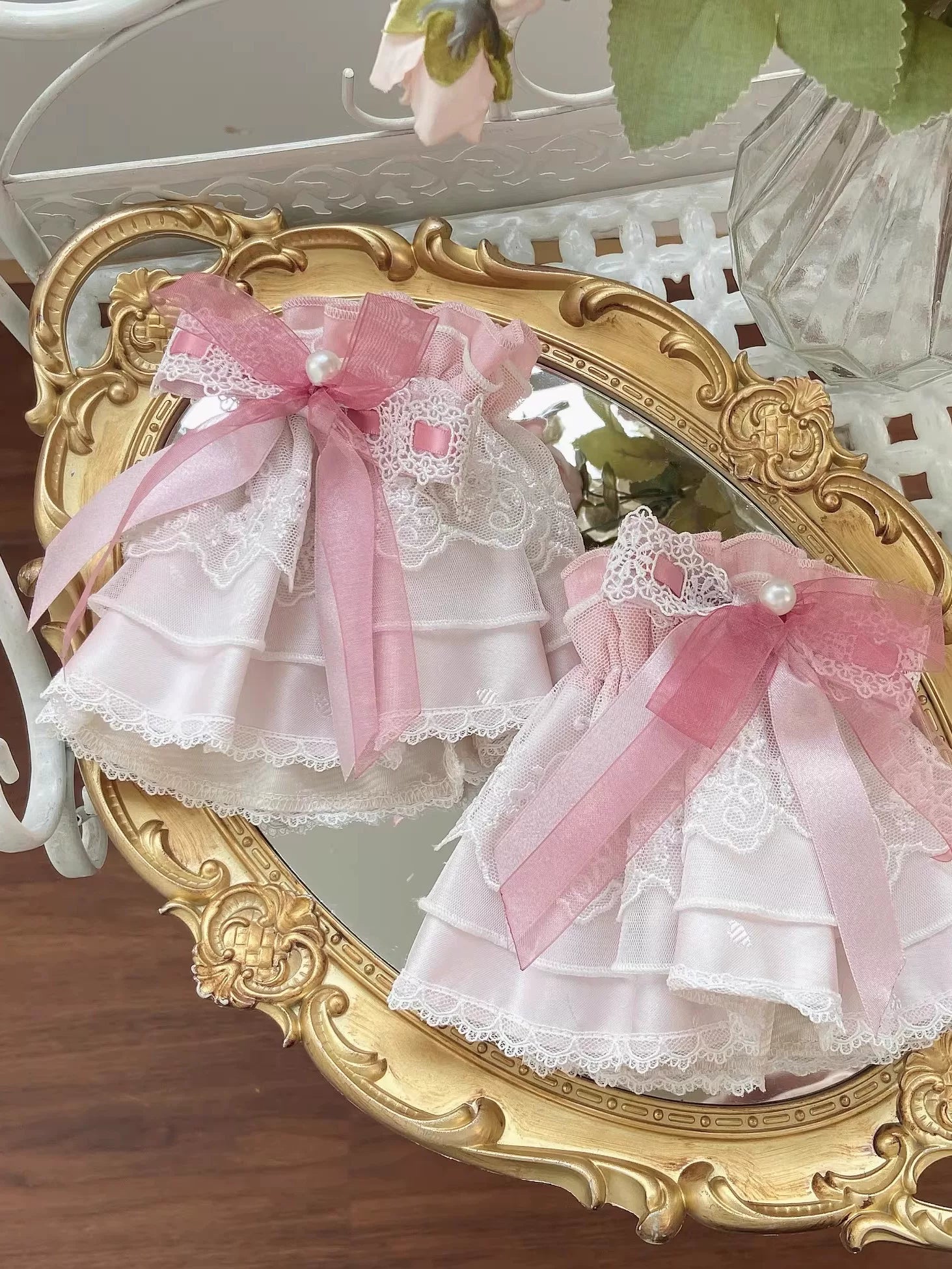 Yellow Blossom & Rose - Sweet Lolita Floral Embroidery JSK, Drawstring Lift-up Hem Pink - A Pair of Cuffs Only S