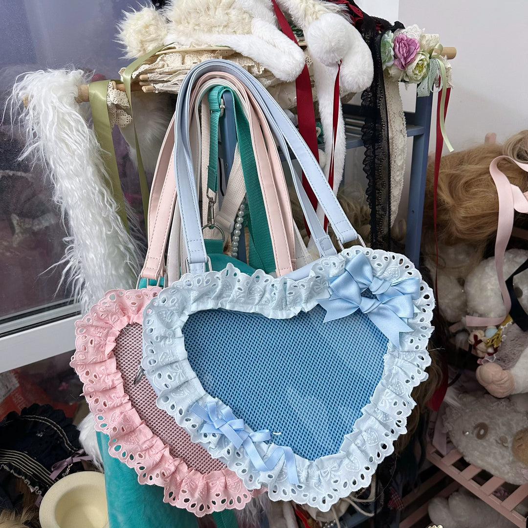 Chestnut Lolita~Sweet Lolita Bag Heart-shaped Lace Bag Multicolors blue bag  