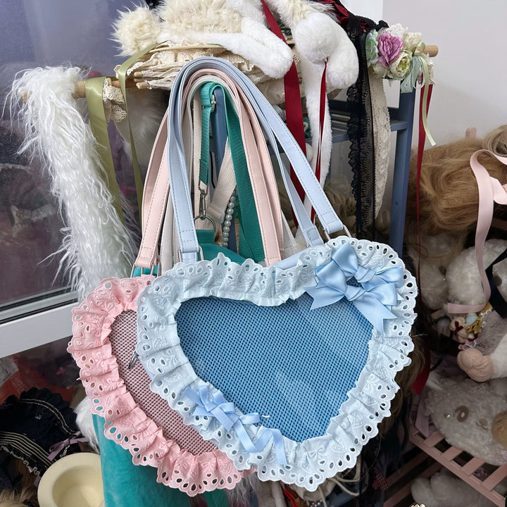Chestnut Lolita~Sweet Lolita Bag Heart-shaped Lace Bag Multicolors blue bag  