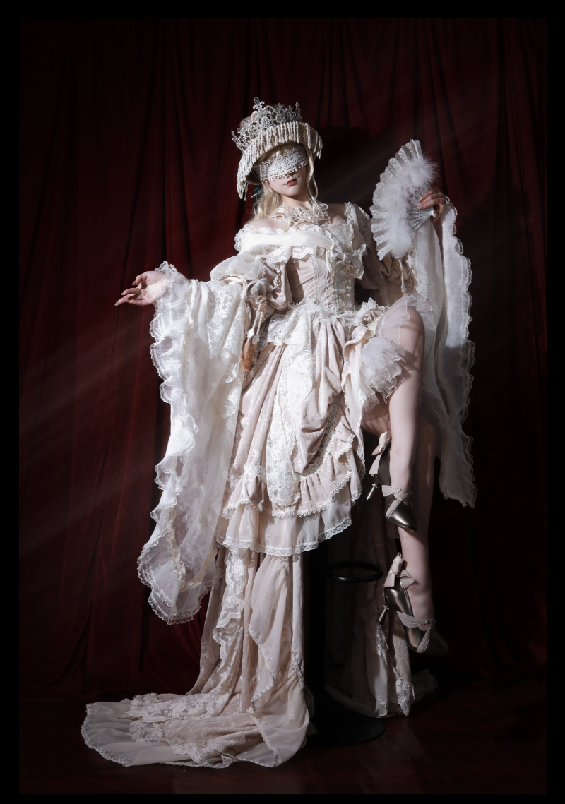 Guaji~Isabella~Wedding Lolita OP Bridal Dress with Tiered Petticoat and Trailing