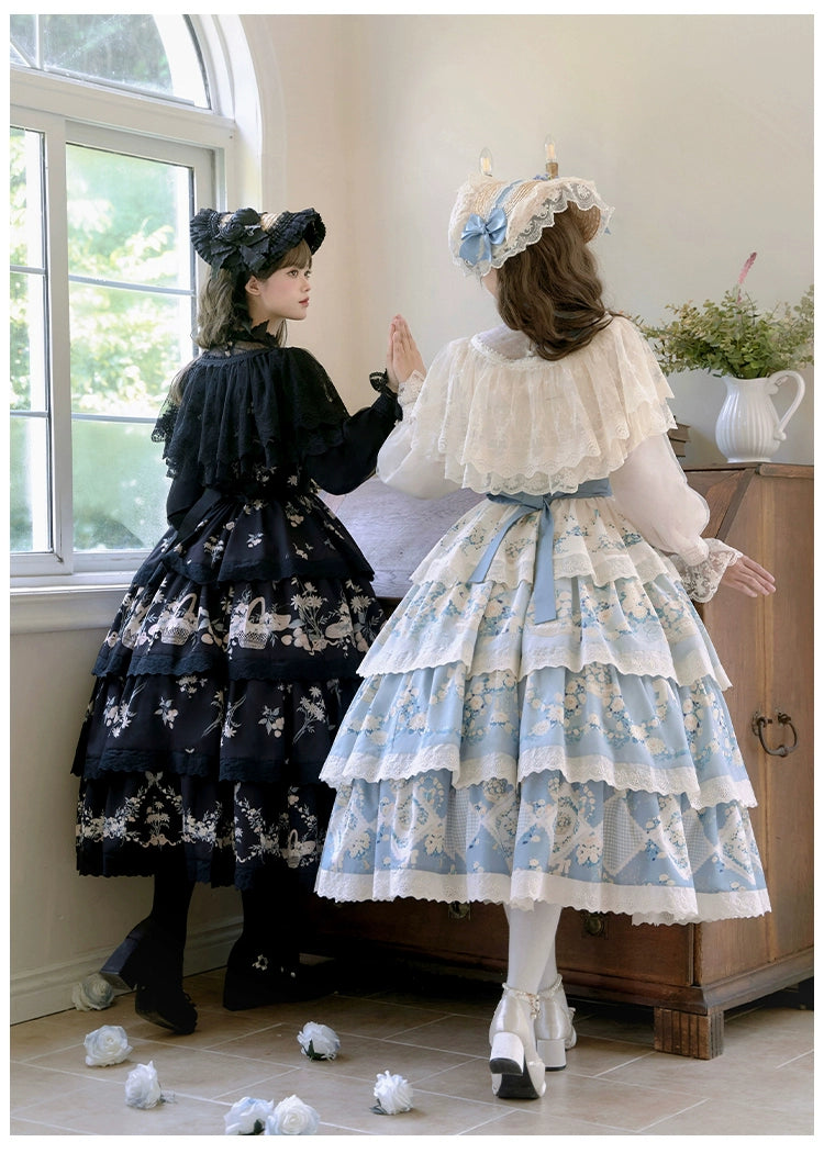 With PUJI~Letter and Poetry~Classic Lolita JSK Suit Four-tiered Twins Dress