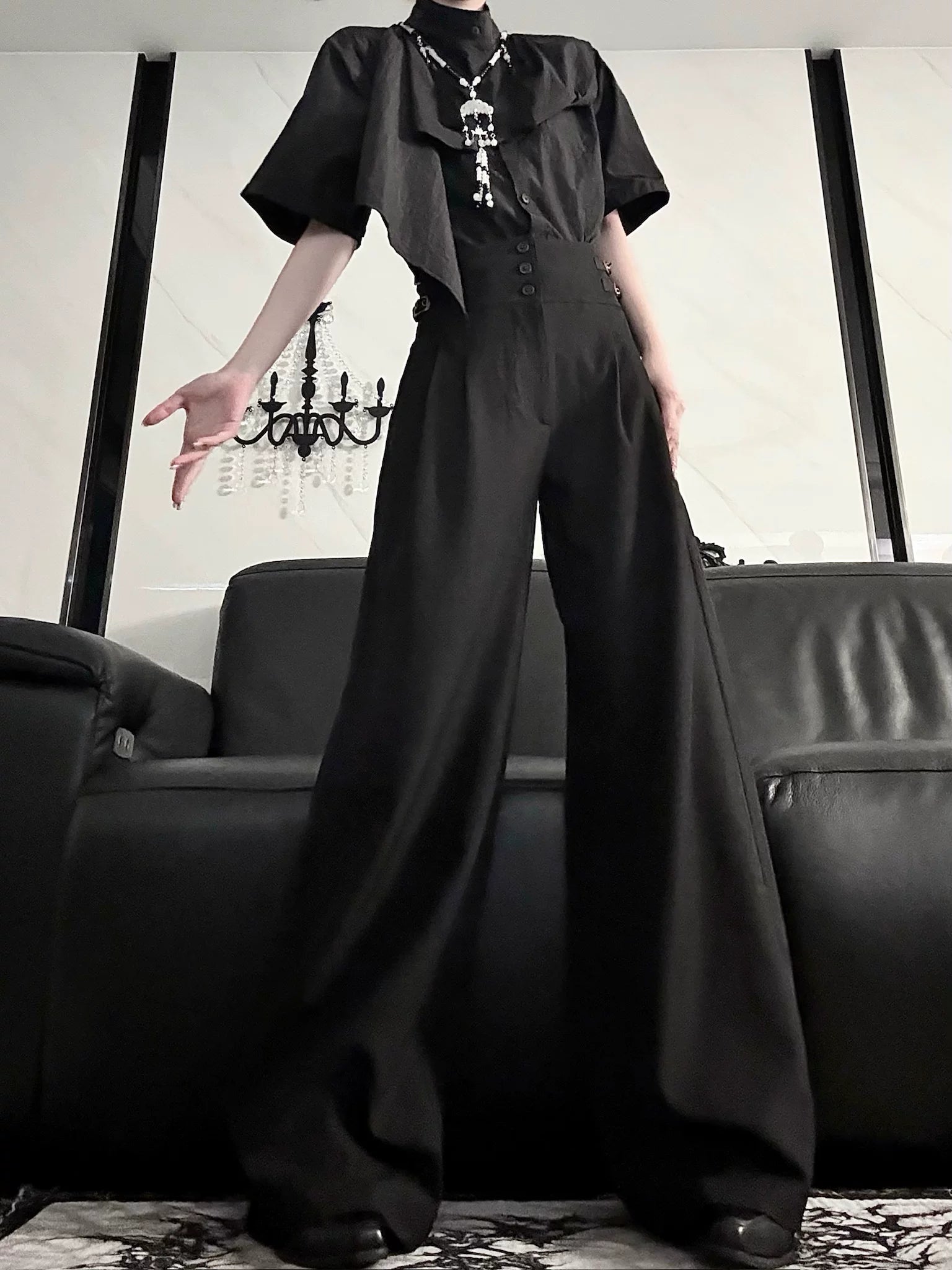 Knight Pants - Ouji Lolita High Waist Wide-Leg Straight Pants (黑色 / L M S XL) 45772:861949