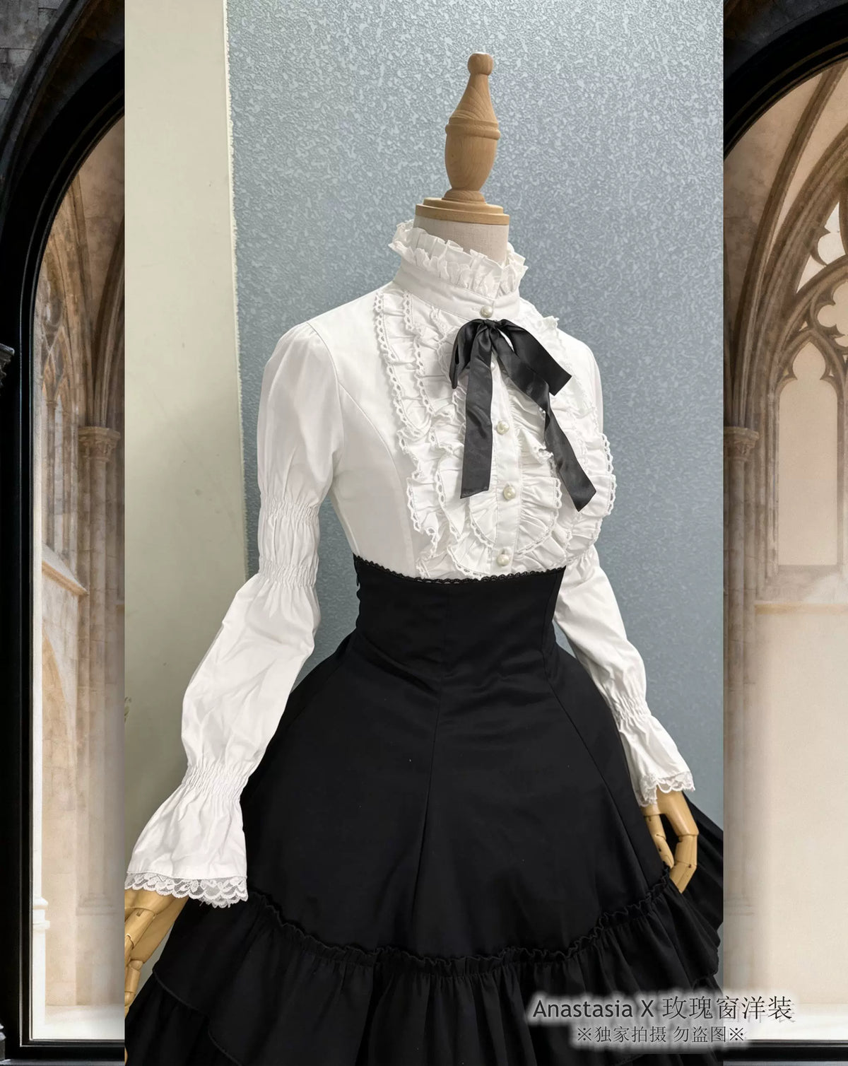 Black Gothic Lolita High Waist Skirt, Drawstring Lift-up Back Hem 46013:872321