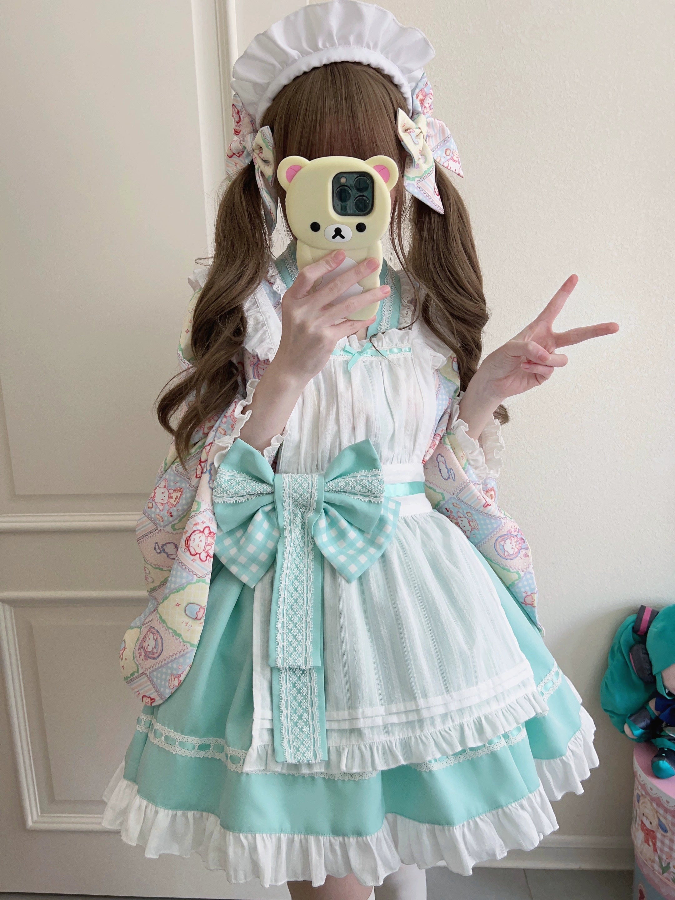 Sugar Girl~Showa Sweetness~Maid Wa Lolita Skirt Set Cute Summer Lolita Bow Apron 35422:520376