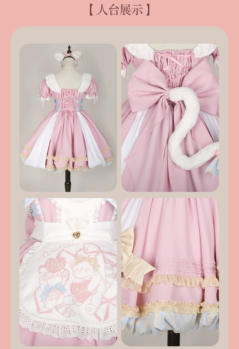 OCELOT~Sweet Lolita Pink Cat Tail OP Dress Set   