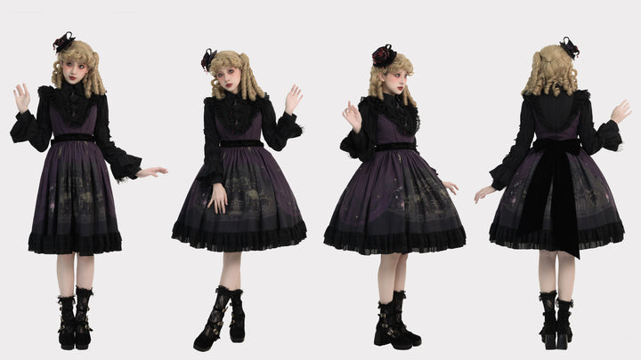 Dark Circle Clinic~Barbara Manor Night~Gothic Lolita JSK Pleated Floral Print Lolita Dress   