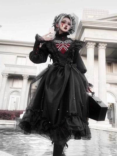 (BFM)MMM~Gothic Lolita Accessory Red Bone Fake Collar   