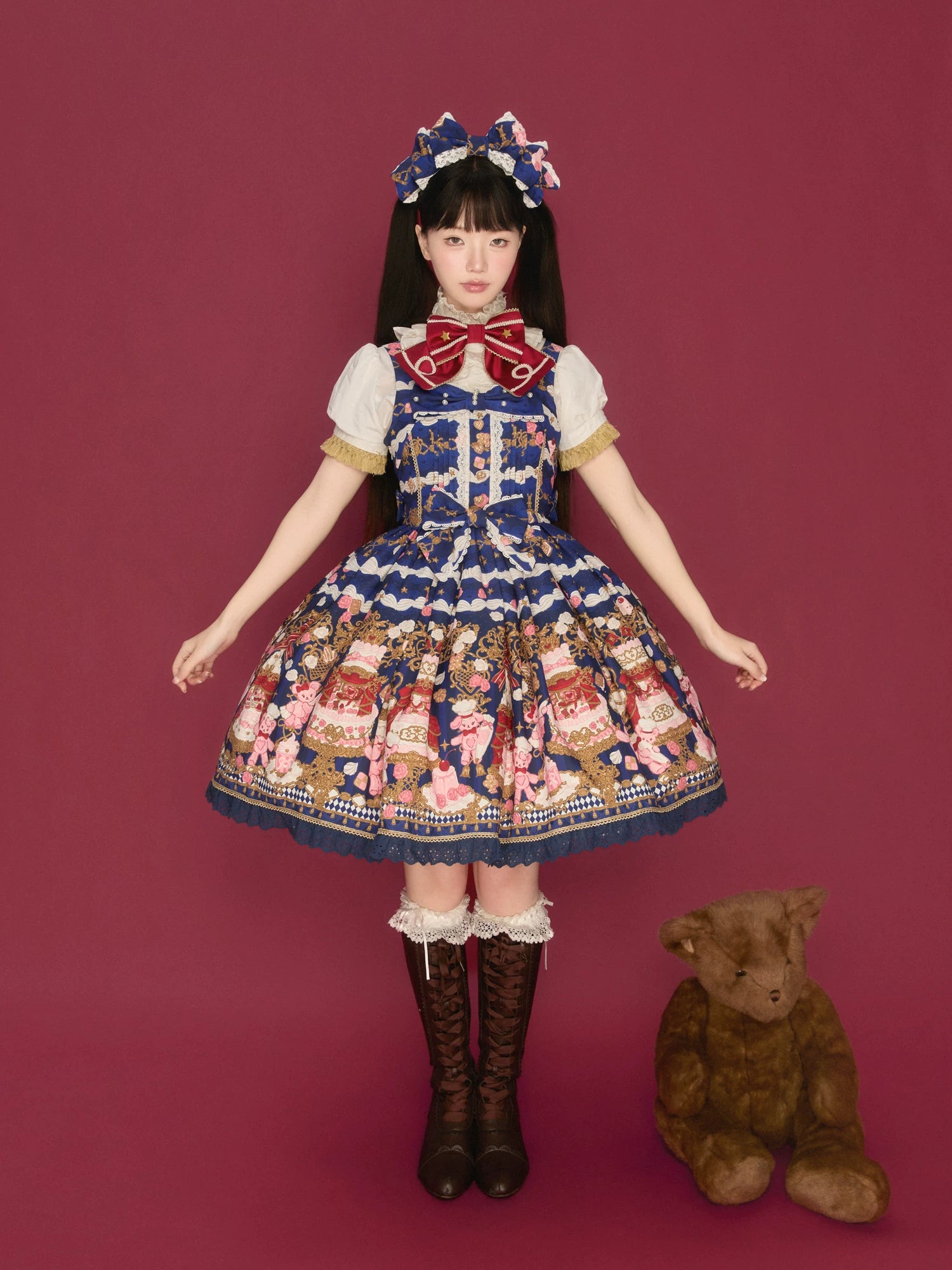 Sugar Festivaly - Kawaii Lolita JSK Dress, Cake & Bear Print 44540:811817