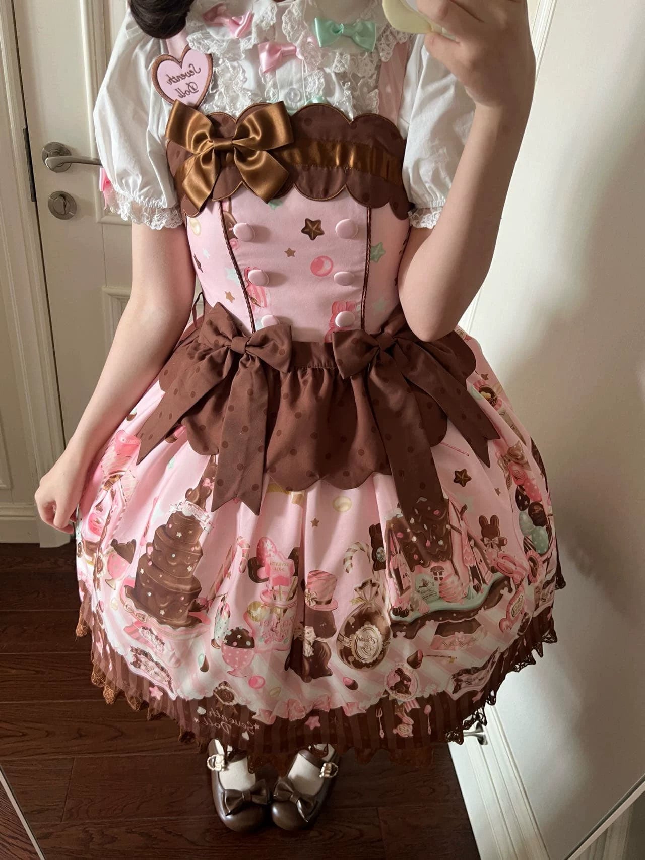 Chocolate Bunny - Printed Kawaii Lolita JSK, Short-sleeved Dress