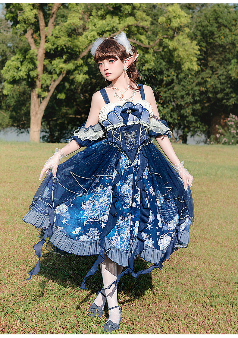 YingLuoFu~Original Elegant Lolita Blue Lolita JSK   