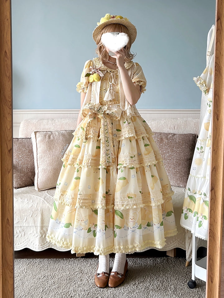 Miss Point~Lemon Chick~Country Lolita Printed OP With Button Front 42984:760404