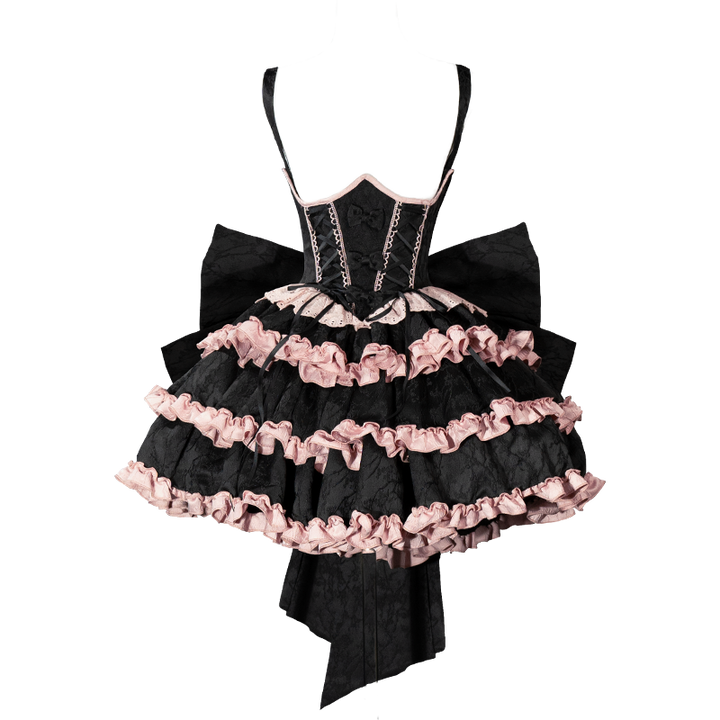 OCELOT~Blackberry Love Song~Black Pink Lolita Skirt Lolita Cake Skirt S Black Pink Skirt (with a bow trailing) 