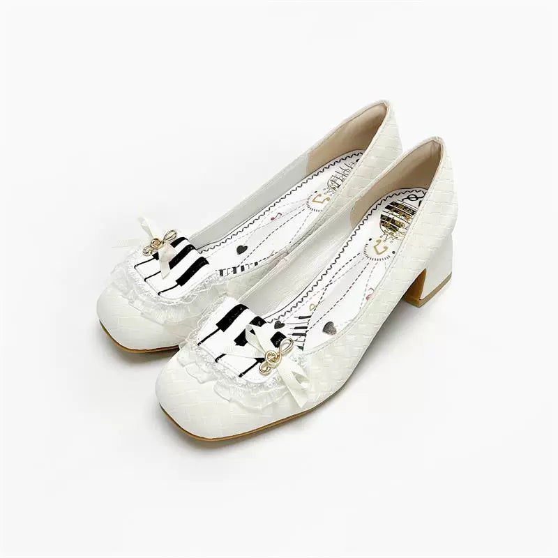 MR.Qiutian~Elegant Lolita Shoes Daily Piano Themed Lolita High Heel 35 White 