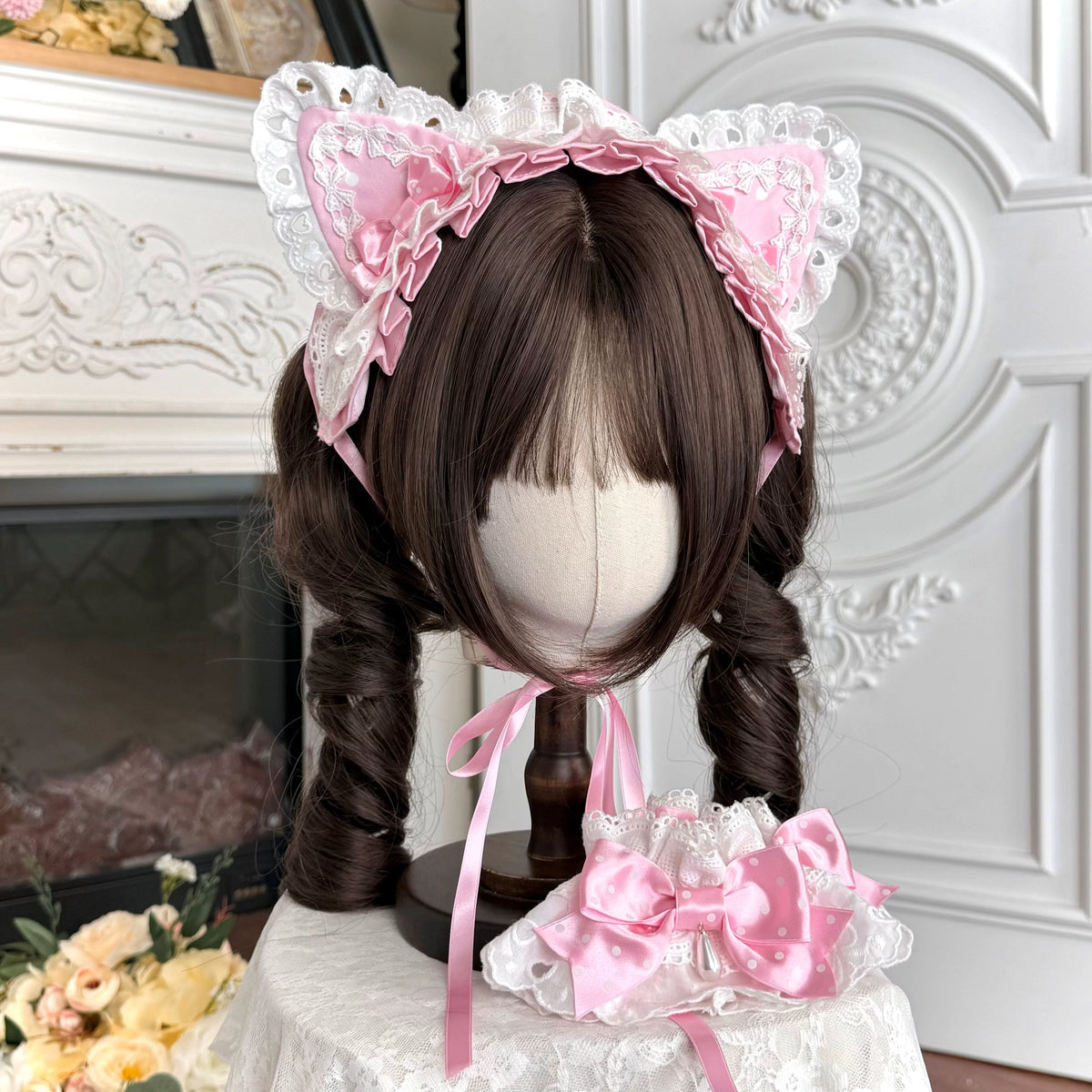 Perfume Kitty - Cotton Old School Lolita OP Dress, Perfume Print & Cat Patch 46037:873491