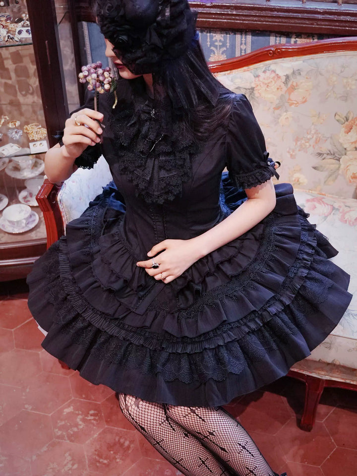 (BFM)Lilizi~Crumbled Gift~Gothic Lolita Shirt Short Sleeve Blouse Neckerchief Brooch   