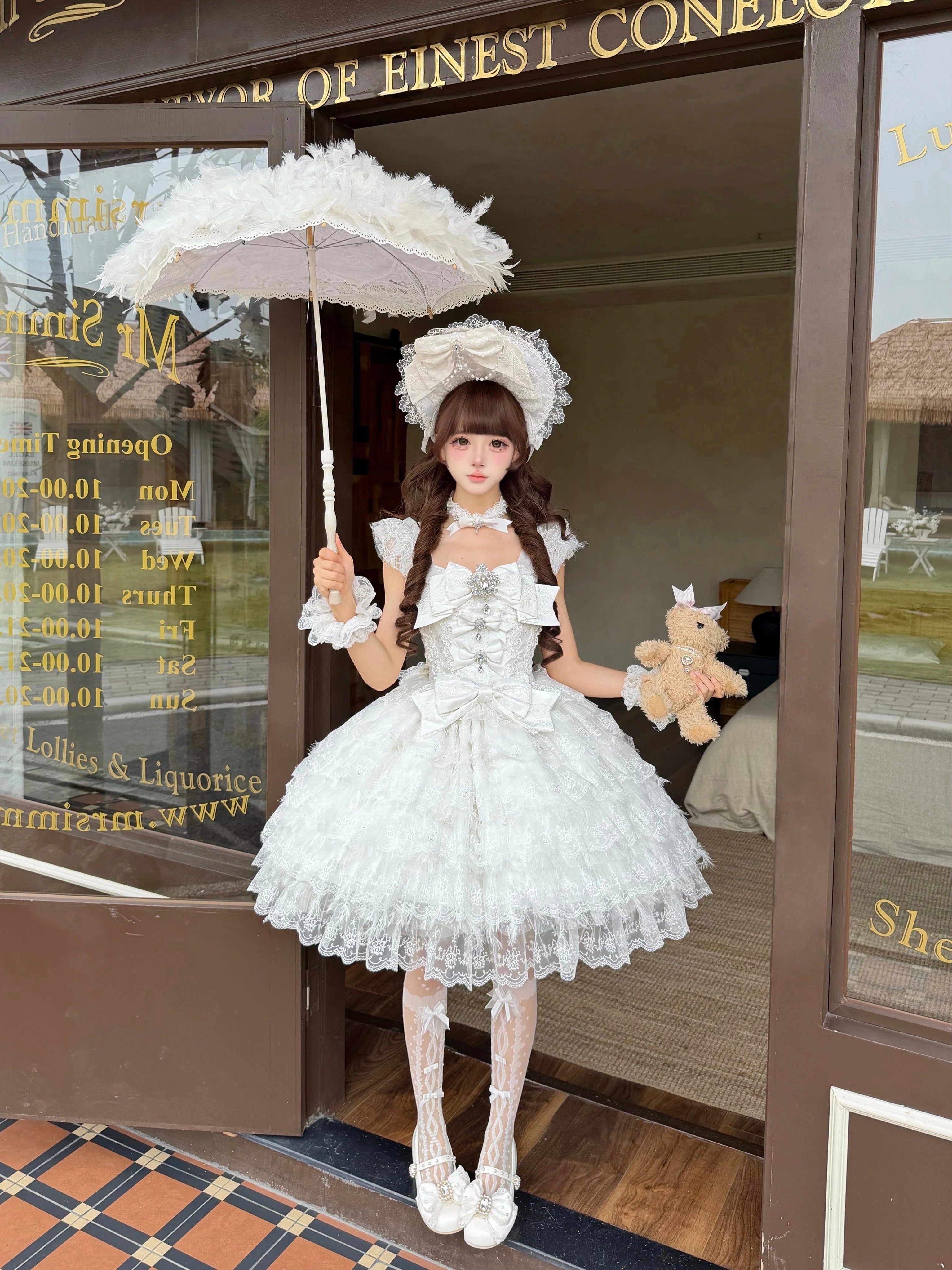 Sugar Girl - Snow Feather - Wedding Sweet Lolita JSK Dress, Multi-layered Lace Skirt (L M S) 44125:797433