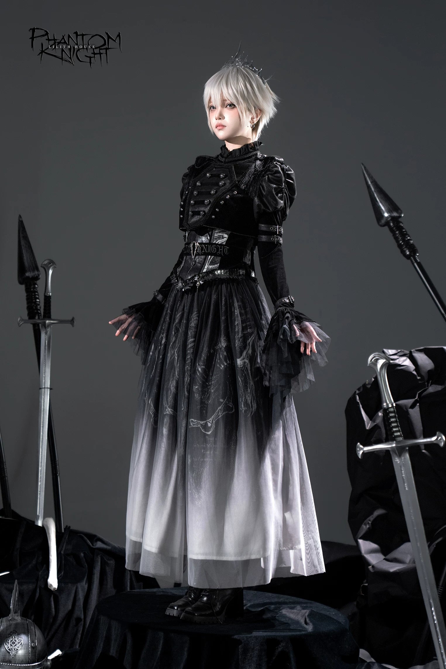 Ghost Knight - Gradient Gothic Lolita Printed Skirt, High-waist