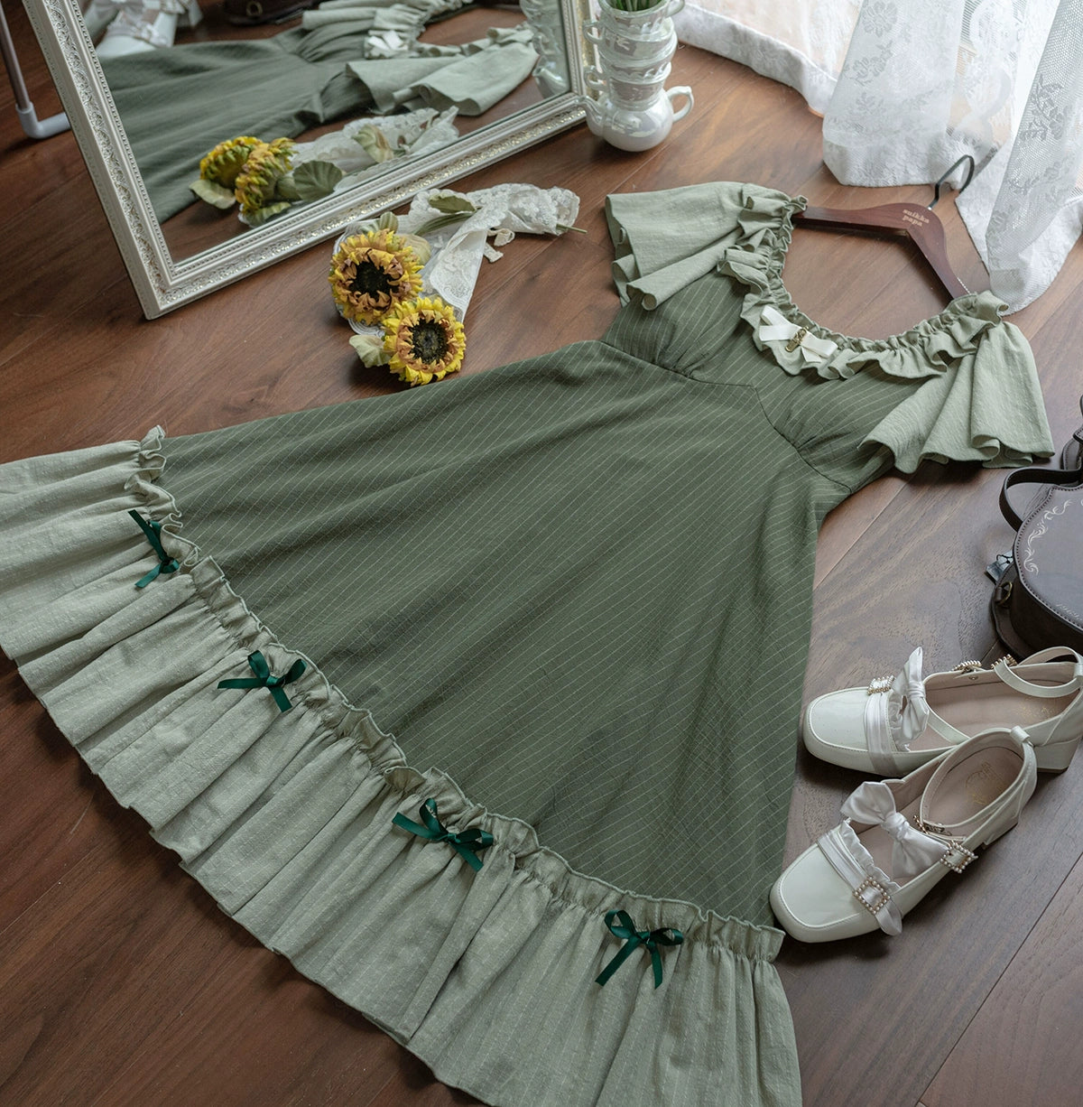 EESSILY~Cotton Plus Size Lolita OP Dress With Pockets & Detachable Bra Pads (3XL 4XL L M S XL) 43277:773526