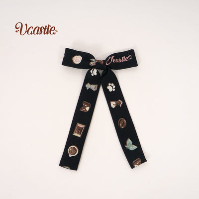 Vcastle~Mocha Chocolate~Kawaii Lolita Accessory Multicolors a black long-tailed bow hair clip  