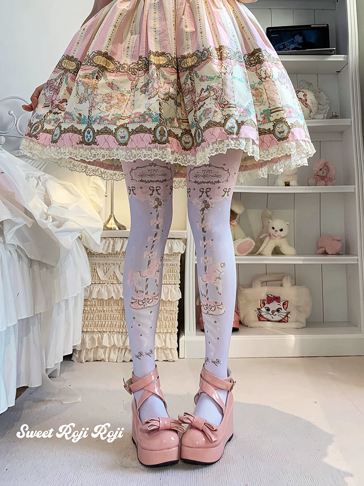 Roji Roji~Sweet Lolita Tights Velvet Printed Lolita Pantyhose Purple Free size(fit height 150-175 cm)