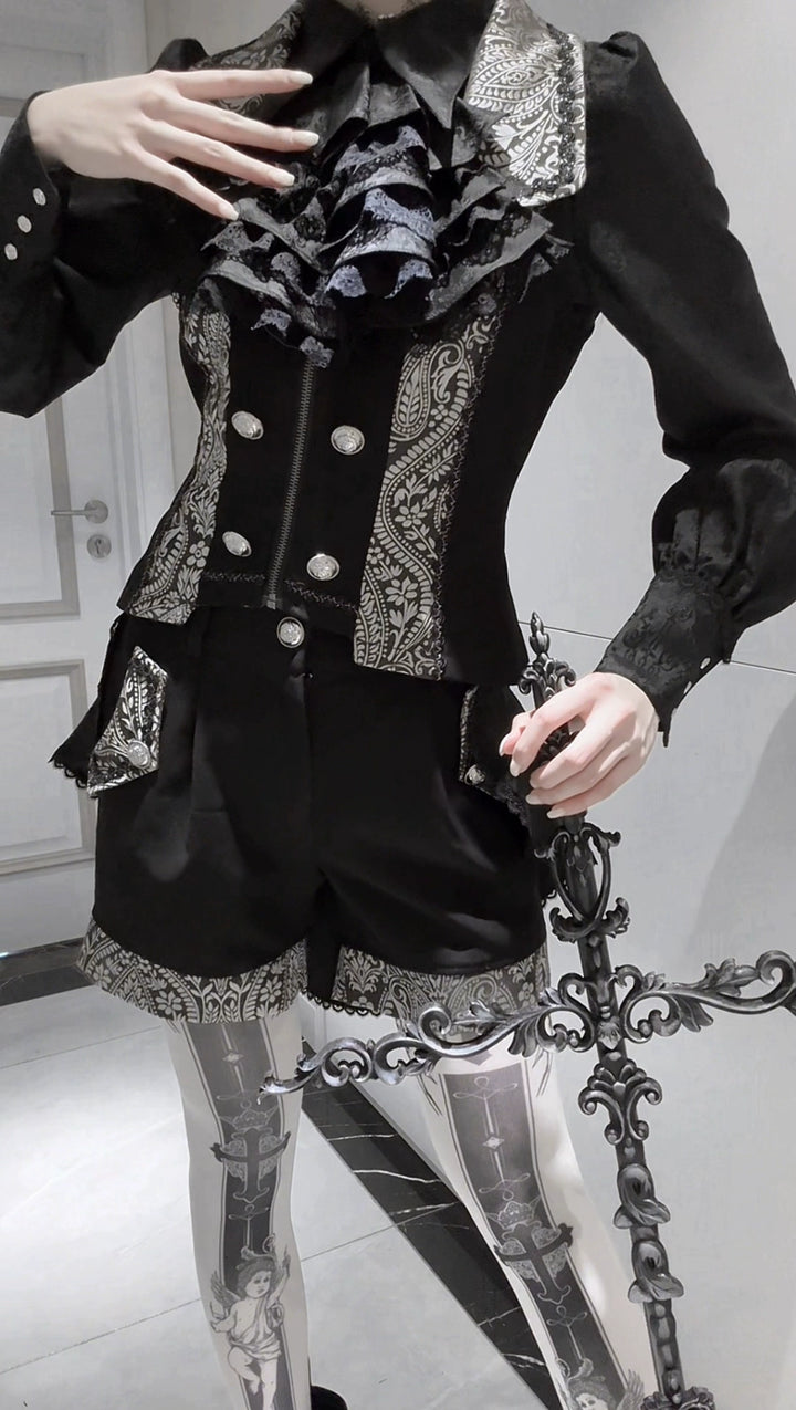 Little Dipper~Cold Rice~Ouji Lolita Jabot Tiered Jabot with Lace Black Jabot with Black Lace F