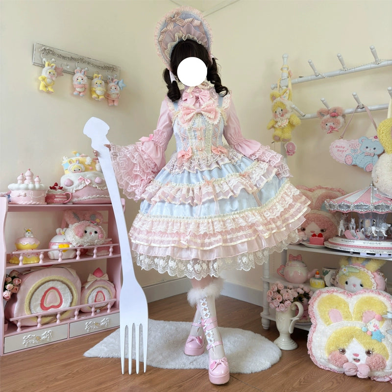 Hanguliang~Star Love Song~Wedding Sweet Lolita JSK Suit Doll-like Dress Blue JSK + brand carton box S