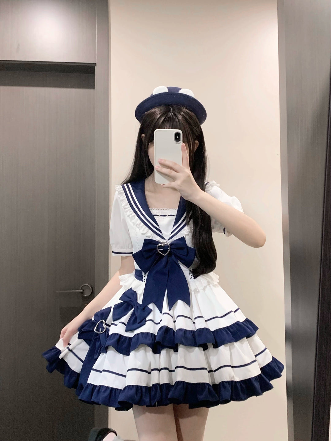 Platycodon House~Going to the Sea~Sailor Lolita OP Youth Lolita JSK Tiered Dress