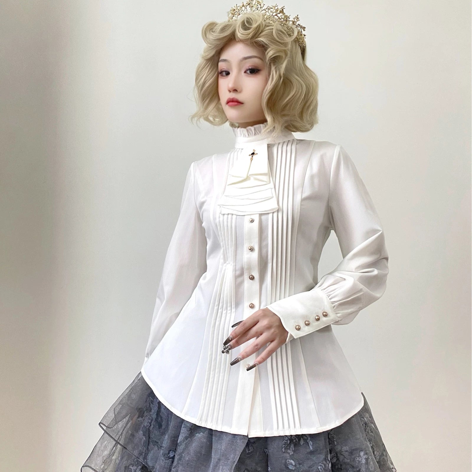 Silence Poem - Classic Lolita Long Sleeve Shirt, Detachable Jabot 44553:813070