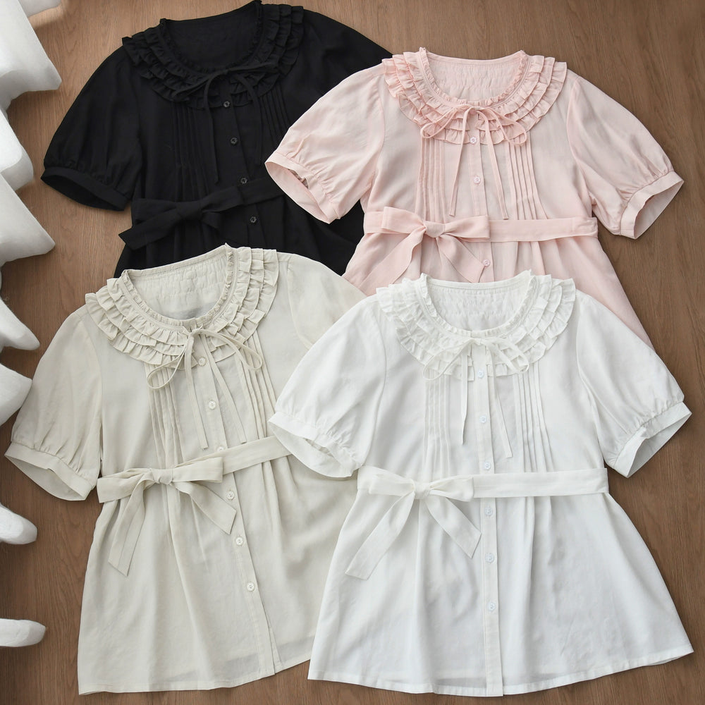 MIST - Vernal Stream - Lightweight Kawaii Lolita Blouse, Detachable Waist Tie