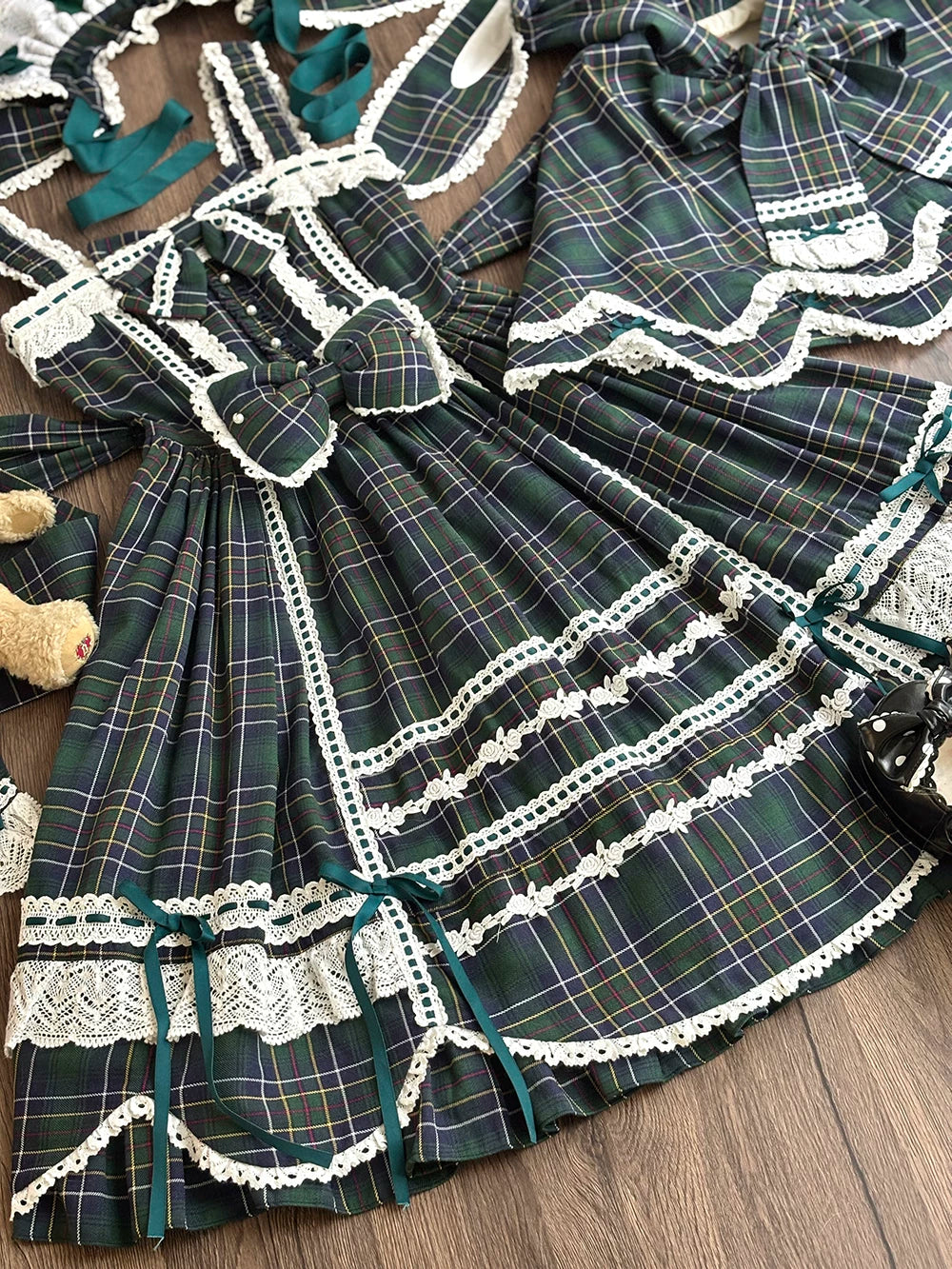 Plaid Petal Bunny - Old School Lolita Plaid JSK Dress, Side Pockets 44674:818451