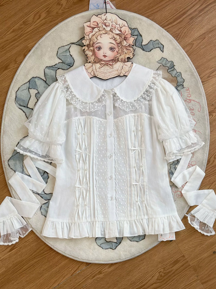 Magic Tea Party~Little Heart~Cotton Lolita Shirt Versatile Puffy Sleeve Blouse S White 