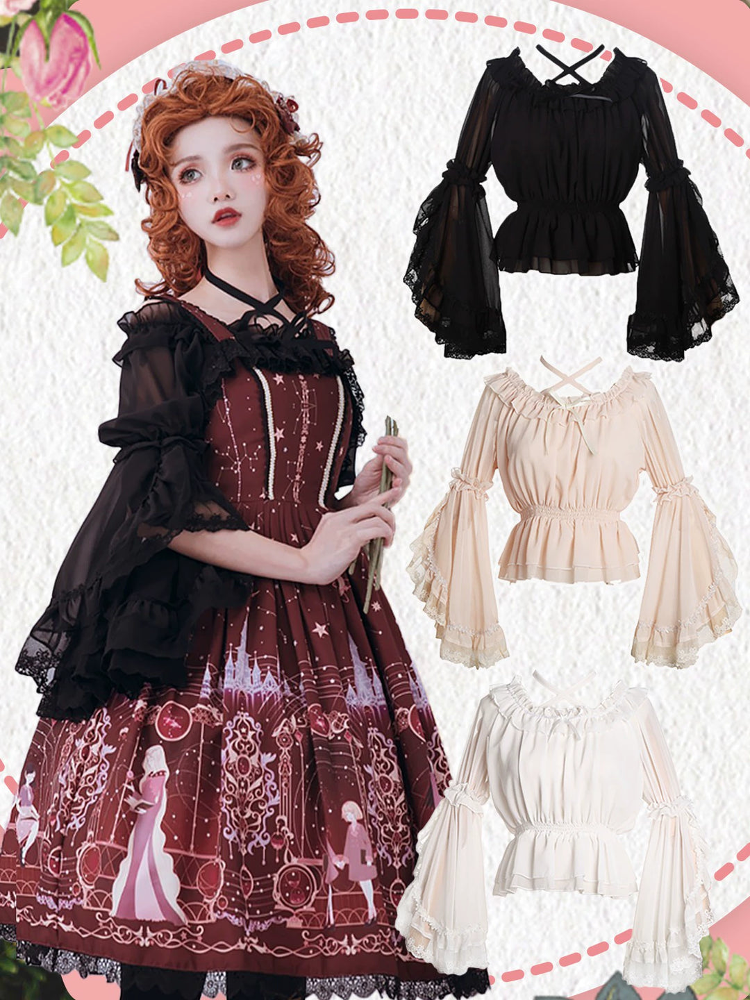 Motadalu~Classic Lolita Shirt Lace Princess Sleeves Chiffon Lolita Blouse