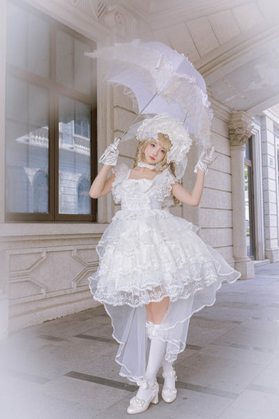 (BFM)Nn Star~Lolita Wedding Dress with Gorgeous Floral Design M White JSK + organza overskirt set (pre-order) 