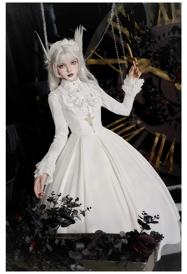 With PUJI~Enigmatic Night Poem~Halloween Gothic Lolita Fishbone Bustier Dress Embroidered Coat