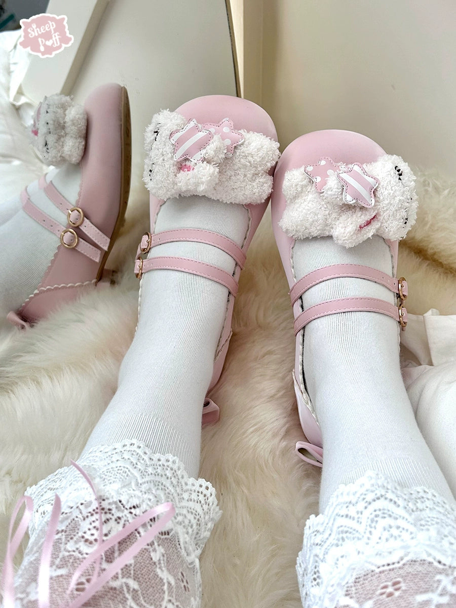 Sheep Puff - Mimitty Rabbit - Kawaii Lolita Low Heel Shoes Plush Bunny Spring Lolita Shoes
