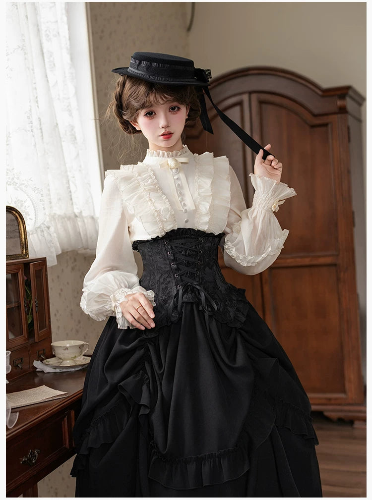 Miss Laura - Versatile Classic Lolita Blouse, Lattern Sleeves 44703:819356